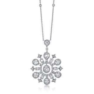 Estate 18K White Gold Diamond Snowflake Pendant Necklace
