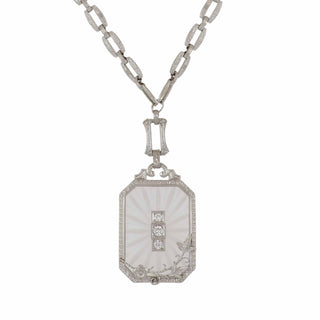 Art Deco 14K Gold Diamond Pendant Necklace with Rock Crystal
