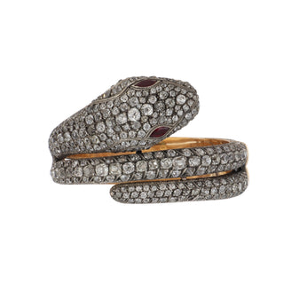 Vintage Two-Tone Diamond Snake Hinged Bangle with Rubies