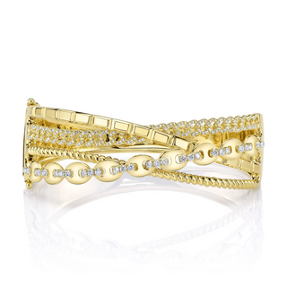 Shy Creation 14K Gold Diamond Geo Cut Link Bangle