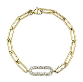 Shy Creation 14K Gold Paper Clip Link Diamond Bracelet
