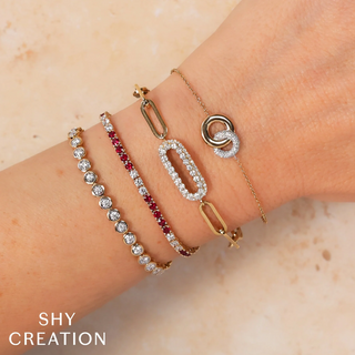 Shy Creation 14K Gold Paper Clip Link Diamond Bracelet