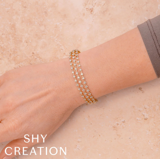 Shy Creation 18K Gold Multi-Row Diamond Crown Setting Bracelet