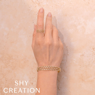 Shy Creation 18K Gold Multi-Row Diamond Crown Setting Bracelet
