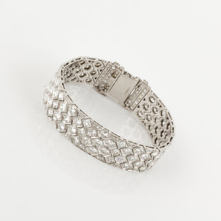 Art Deco Platinum Diamond Honeycomb Strap Bracelet