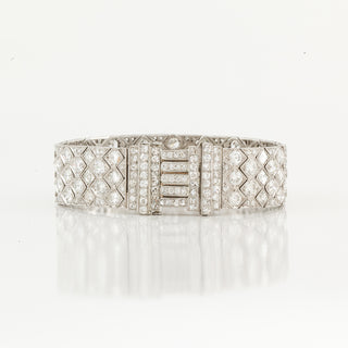 Art Deco Platinum Diamond Honeycomb Strap Bracelet