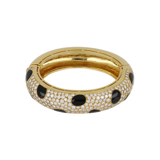 Estate 18K Gold Diamond Bangle Bracelet with Onyx