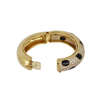 Estate 18K Gold Diamond Bangle Bracelet with Onyx