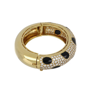 Estate 18K Gold Diamond Bangle Bracelet with Onyx