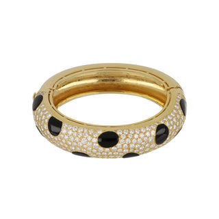 Estate 18K Gold Diamonds Bangle Bracelet with Onyx