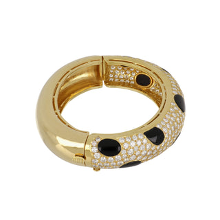 Estate 18K Gold Diamonds Bangle Bracelet with Onyx