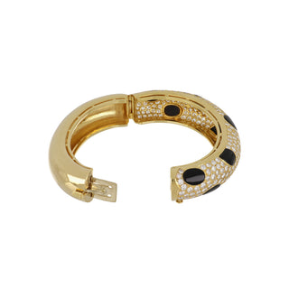 Estate 18K Gold Diamonds Bangle Bracelet with Onyx