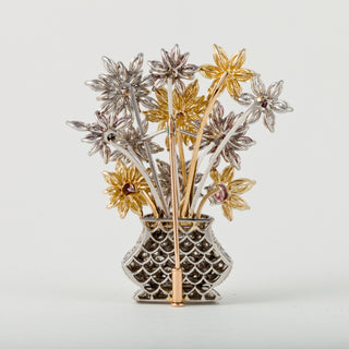 Estate Two-Tone Multicolored Fancy Diamond Flower Brooch