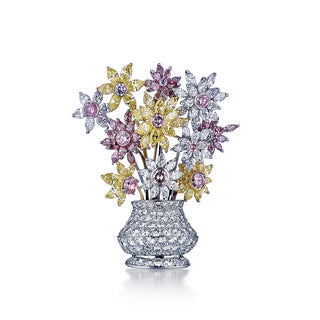 Estate Two-Tone Multicolored Fancy Diamond Flower Brooch