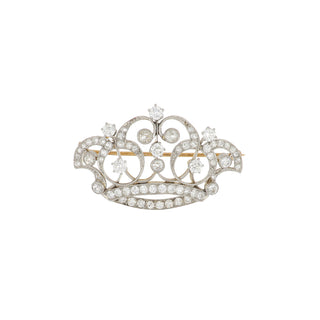 Edwardian 18K Gold & Platinum Diamond Crown Brooch
