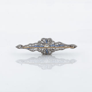Art Deco Two-Tone Diamond Bar Pin with Sapphires
