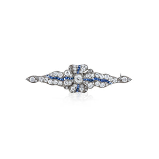 Art Deco Two-Tone Diamond Bar Pin with Sapphires