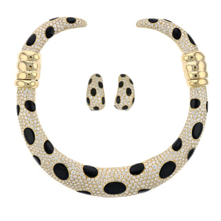 Estate 18K Gold Diamond & Onyx Spotted Jewelry Suite