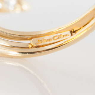 Vintage Julius Cohen 18K Gold Citrine Ring with Diamond Petal Halo