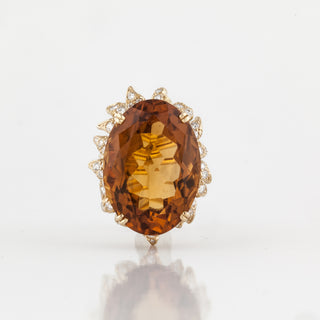 Vintage Julius Cohen 18K Gold Citrine Ring with Diamond Petal Halo