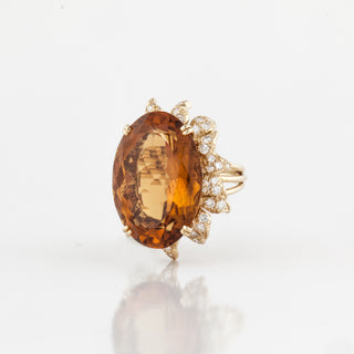 Vintage Julius Cohen 18K Gold Citrine Ring with Diamond Petal Halo