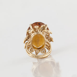 Vintage Julius Cohen 18K Gold Citrine Ring with Diamond Petal Halo