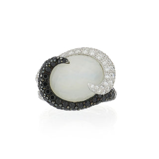 Estate Rodney Rayner 18K Gold Moonstone, Diamond & Black Sapphire Swirl Ring