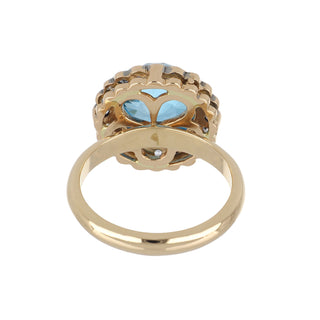 Estate 18K Rose Gold London Blue Topaz Ring with Sapphires and Diamonds