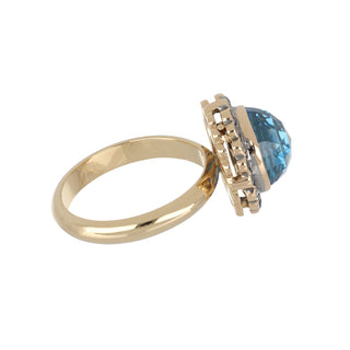 Estate 18K Rose Gold London Blue Topaz Ring with Sapphires and Diamonds