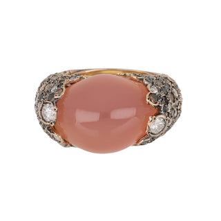Estate 14K Rose Gold Moonstone & Multicolor Diamond Cocktail Ring