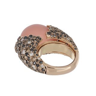 Estate 14K Rose Gold Moonstone & Multicolor Diamond Cocktail Ring