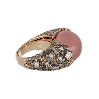 Estate 14K Rose Gold Moonstone & Multicolor Diamond Cocktail Ring