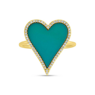 Shy Creation 14K Gold Turquoise Heart Ring with Diamonds