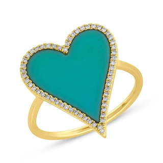 Shy Creation 14K Gold Turquoise Heart Ring with Diamonds