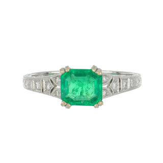 Beverly K 18K White Gold Emerald Ring with Diamonds