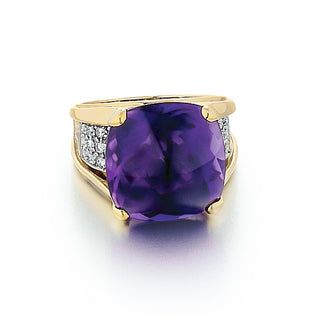 Estate 18K Gold Cabochon Amethyst Ring with Diamonds