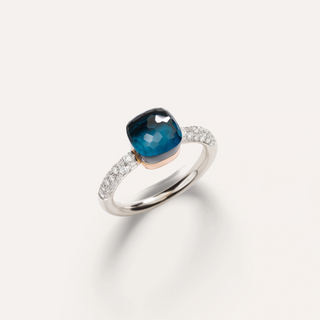 Pomellato 18K White Gold Turquoise & Topaz Nudo Petit Ring