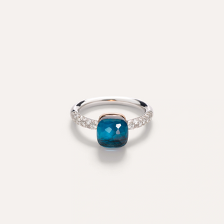 Pomellato 18K White Gold Turquoise & Topaz Nudo Petit Ring