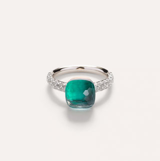 Pomellato Two-Tone 18K Gold Sky Blue Topaz & Agate Nudo Classic Ring