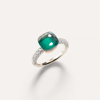 Pomellato Two-Tone 18K Gold Sky Blue Topaz & Agate Nudo Classic Ring