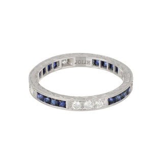 Estate 18K White Gold Diamond & Sapphire Eternity Band