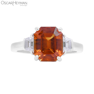 Oscar Heyman Platinum Vivid Orange Ceylon Sapphire Three-Stone Ring