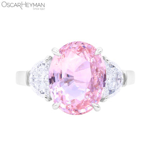 Oscar Heyman Platinum Unheated Padparadscha Sapphire Three-Stone Ring