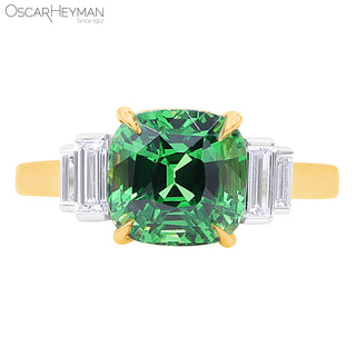 Oscar Heyman Two-Tone Cushion-Cut Tsavorite Garnet Ring with Diamonds
