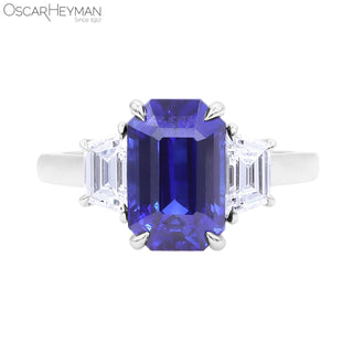 Oscar Heyman Platinum Ceylon Sapphire Three-Stone Ring with Diamonds