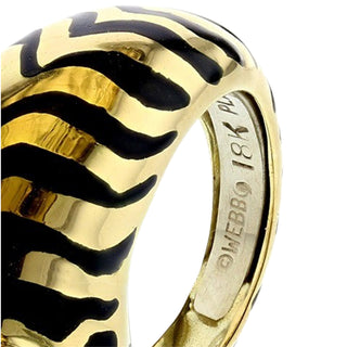 Estate David Webb Two-Tone Enamel Tiger Ring with Emeralds & Diamonds