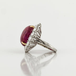 Estate Two-Tone No Heat Burmese Cabochon Ruby & Diamond Cluster Ring