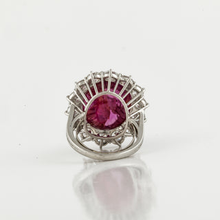 Estate Two-Tone No Heat Burmese Cabochon Ruby & Diamond Cluster Ring
