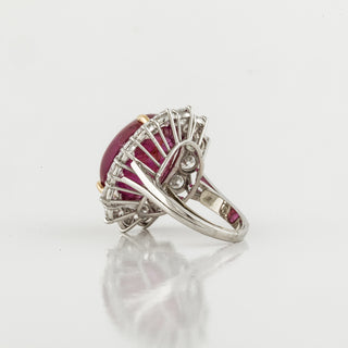 Estate Two-Tone No Heat Burmese Cabochon Ruby & Diamond Cluster Ring