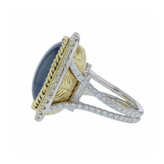 Estate 18K Two-Tone Gold No Heat Ceylon Star Sapphire Ring with Diamond Frame